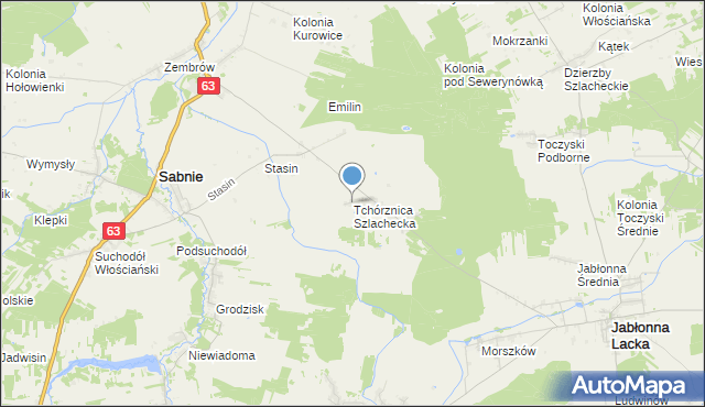 mapa Tchórznica Szlachecka, Tchórznica Szlachecka na mapie Targeo